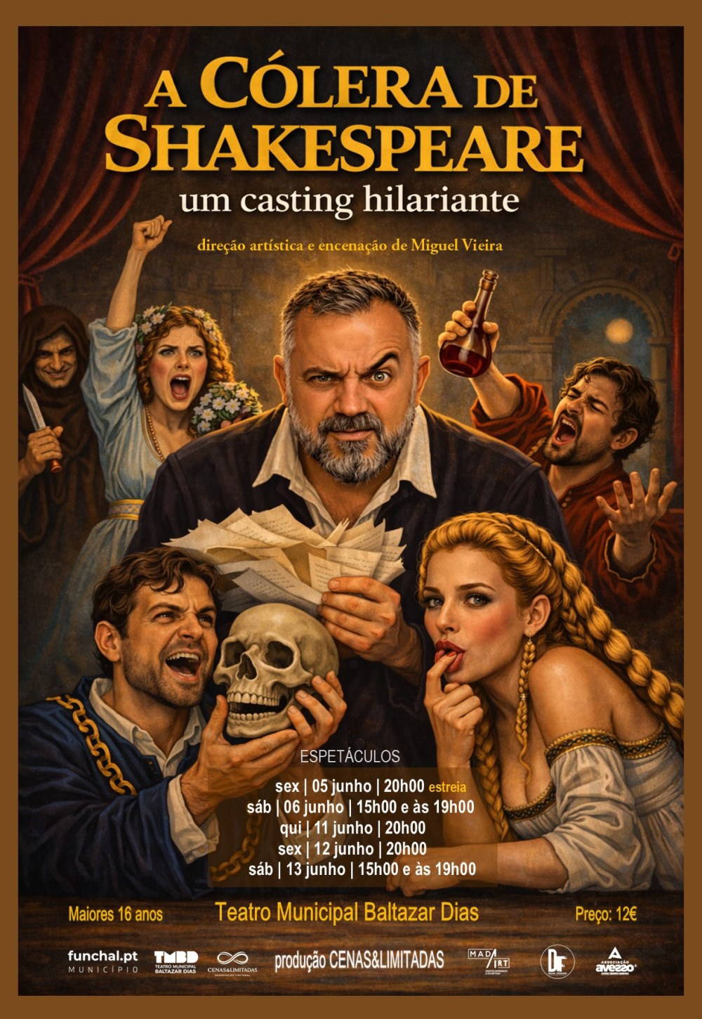“A Cólera de Shakespeare” leva comédia caótica ao Teatro Municipal Baltazar Dias